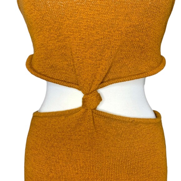 Cult Gaia Cameron Halter Knit Cutout Midi Dress in Amber Large Knotted Waist - Picture 10 of 14